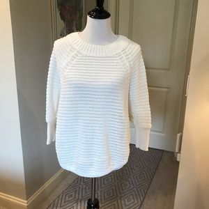 LOFT White Cotton Sweater with Dolman Sleeves